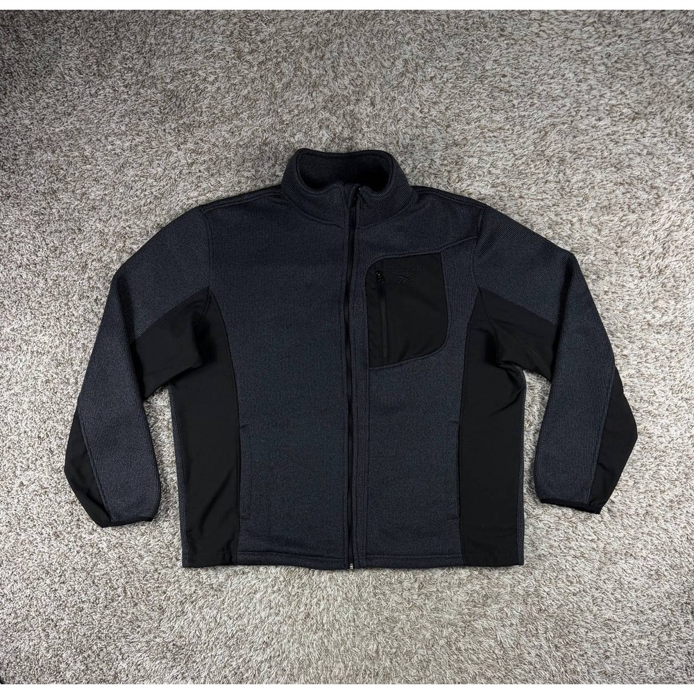 Reebok Men's 2XL Gray Heather Textured Fleece Full Zip Jacket
